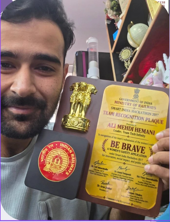 Team Recognition Plaque, Be Brave women's safety app, Government of India, Ministry of Railways · Smart India Hackathon, 2017