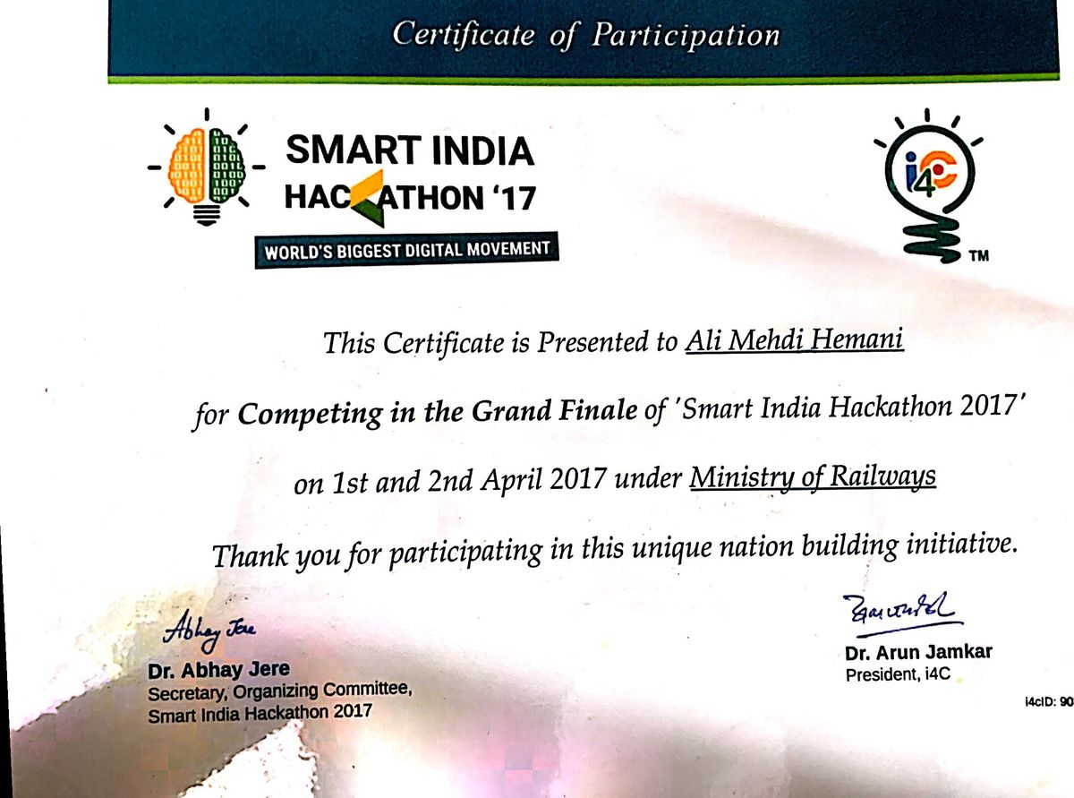 Grand Finale, Smart India Hackathon, Under the Ministry of Railways, 2017