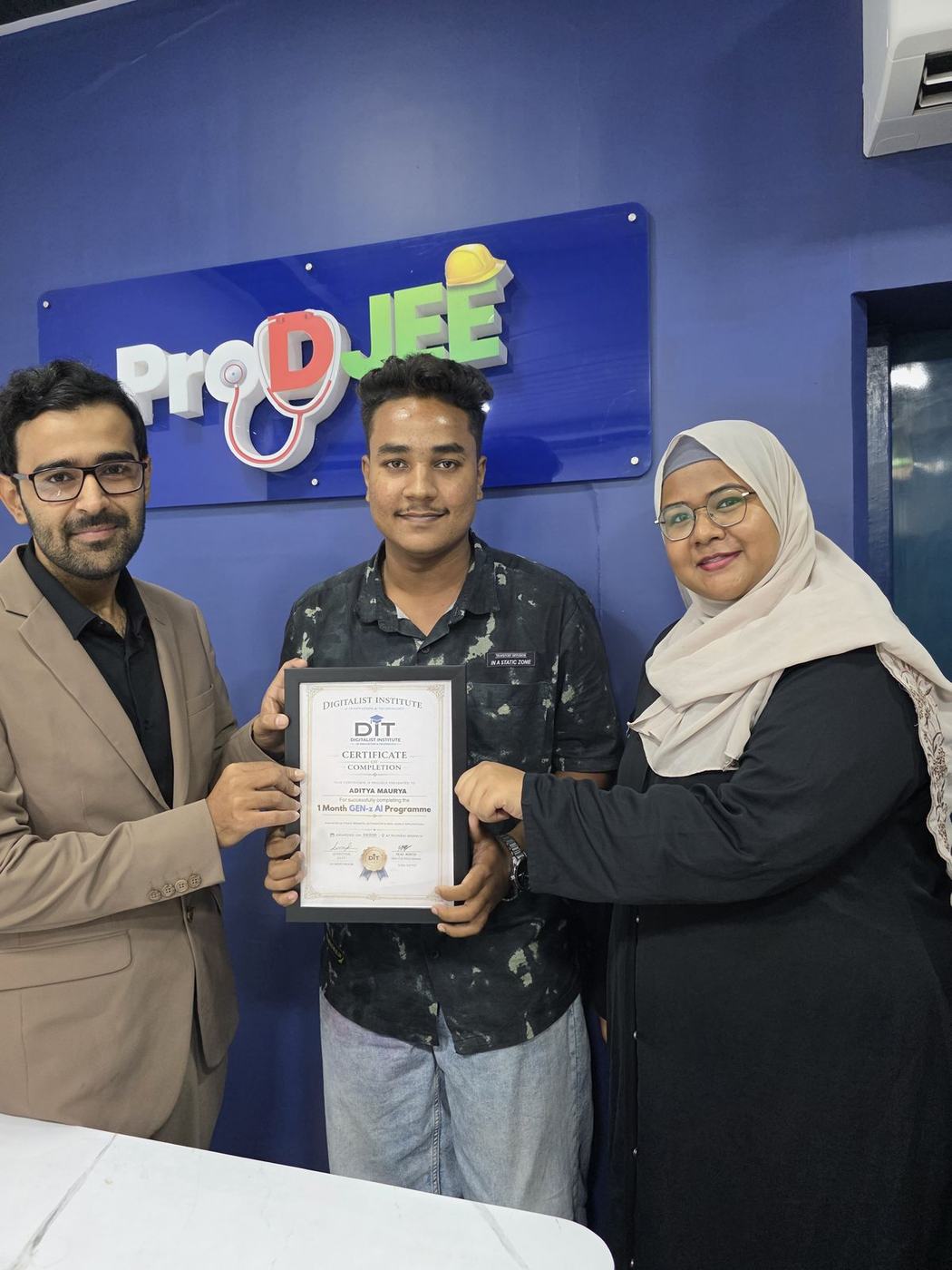 A GenZ-AI student receives a certificate