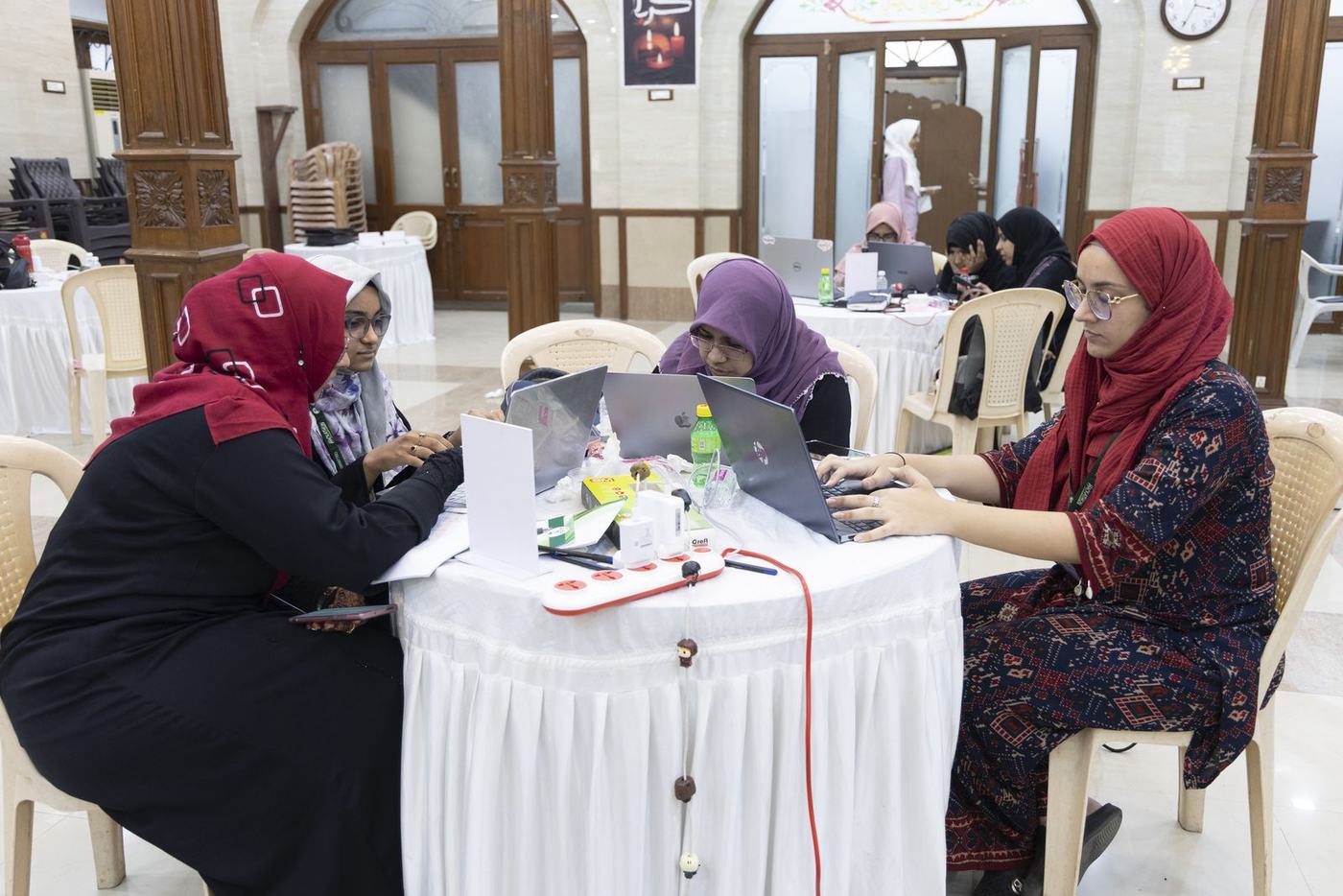 A women's team building at their table